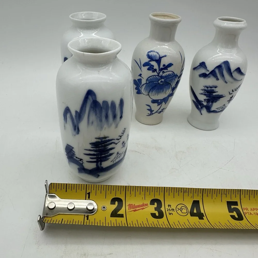 Lot Of 4 Vintage MCM Chinese Blue And White Chinoiserie Small 4